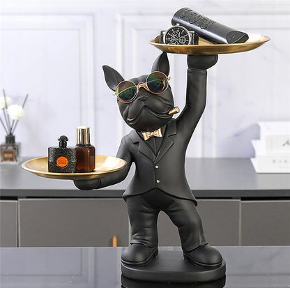 Escultura Bulldog Francês Mordomo Divertido Conceito Preto 