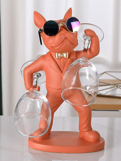 Escultura Bulldog Francês Porta Taças Conceito Laranja 