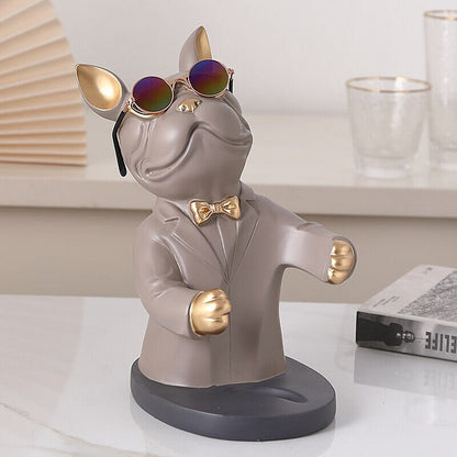 Escultura Bulldog Francês Porta Vinho Conceito Cinza 