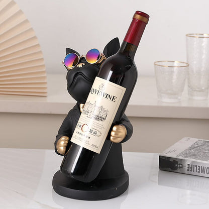 Escultura Bulldog Francês Porta Vinho Conceito Preto 