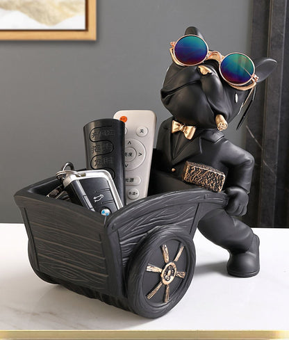 Escultura Bulldog Mordomo Construtor aparador chave Conceito Carrinho de Mão Preto 