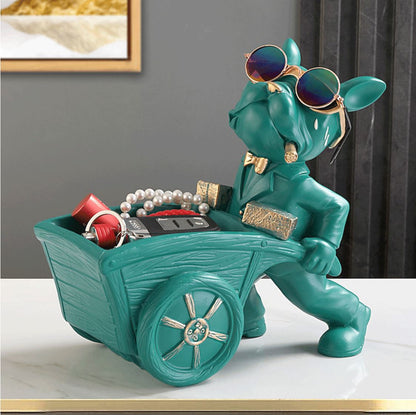 Escultura Bulldog Mordomo Construtor aparador chave Conceito Carrinho de Mão Verde 