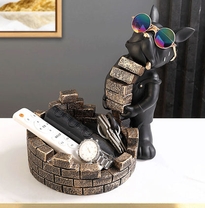 Escultura Bulldog Mordomo Construtor aparador chave Conceito Poço Artesiano Preto 