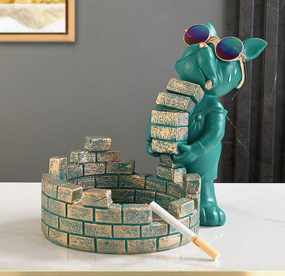 Escultura Bulldog Mordomo Construtor aparador chave Conceito Poço Artesiano Verde 