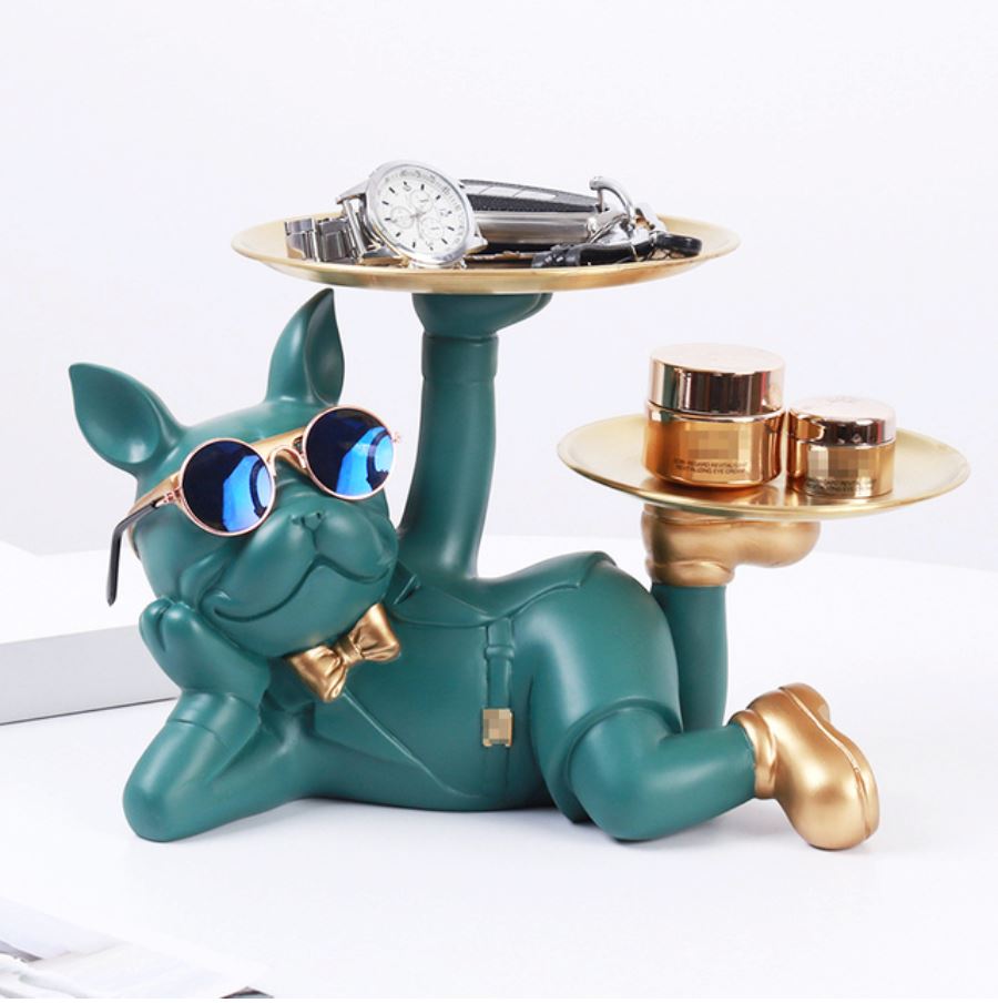 Escultura Decor Nice Bulldog Francês aparador chave Conceito Verde 