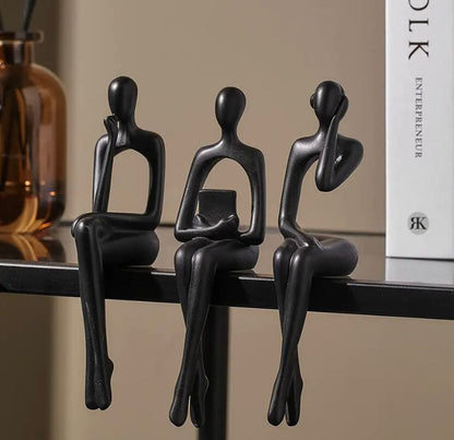 Escultura Decorativa Abstrata Pensador Contemporâneo resina Conceito Preto 
