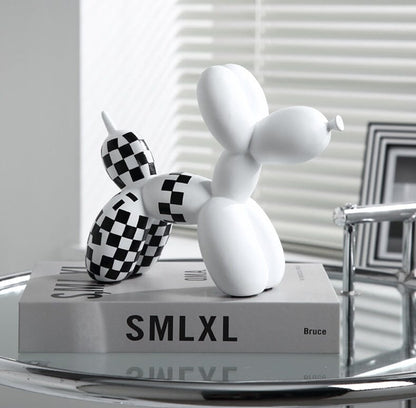 Escultura Doggy Balloon Xadrez resina Conceito Branco 