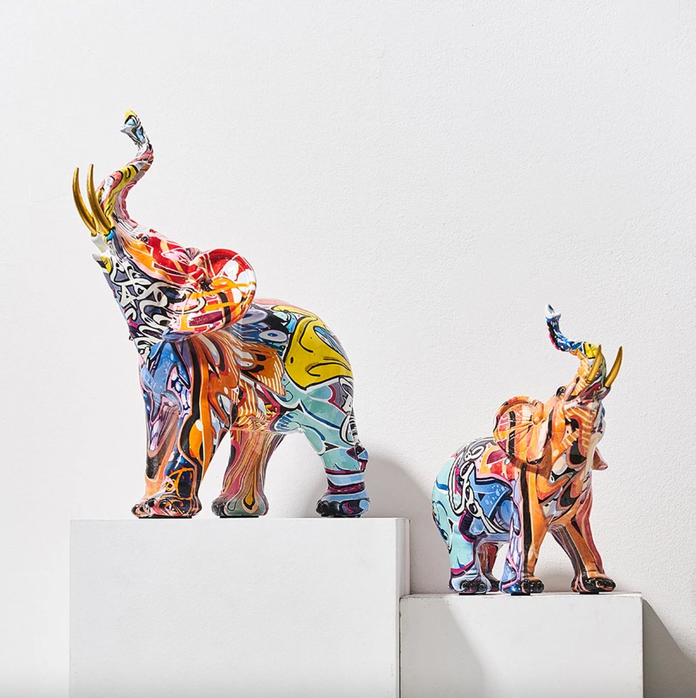 Escultura Elefante Grafite Street & Colors Conceito Street O Par 