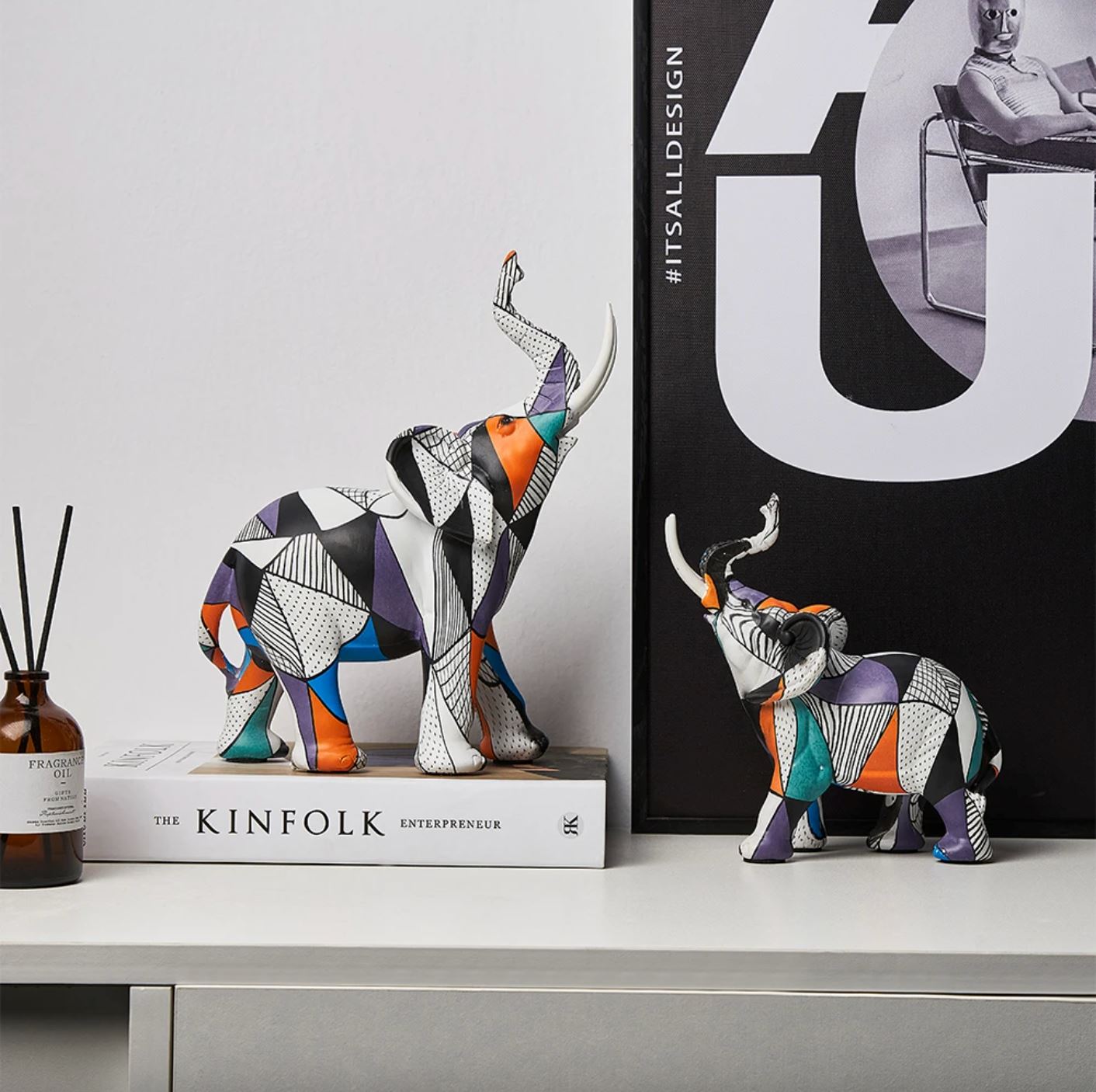 Escultura Elefante Pintura Origami resina projeto-150 