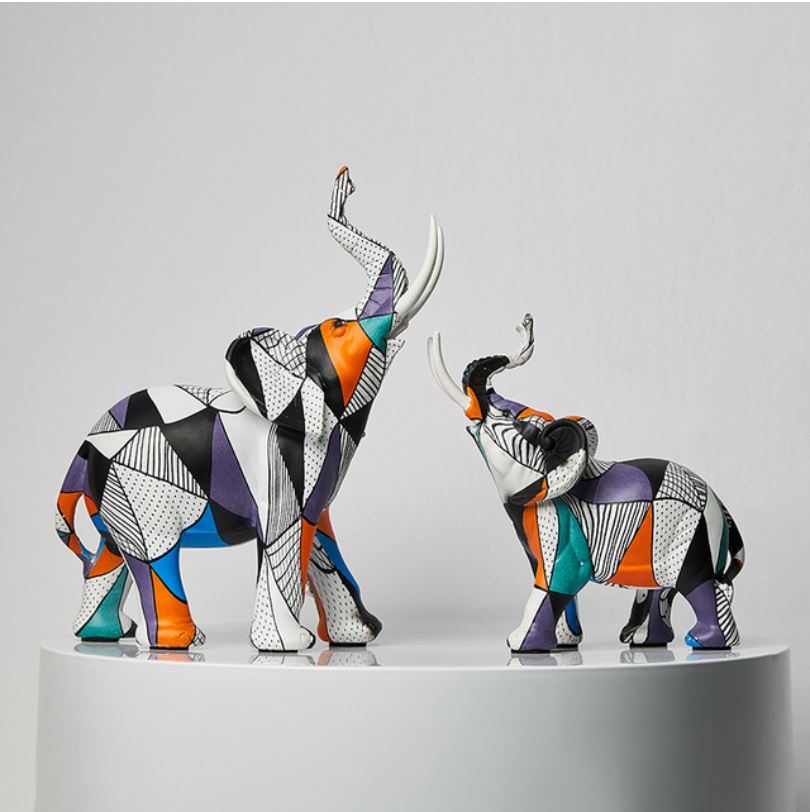 Escultura Elefante Pintura Origami resina projeto-150 O Par Origami 