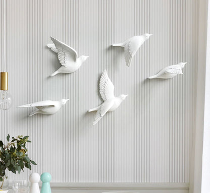 Escultura Família de Pássaros 3D (05 Unidades) resina Conceito 