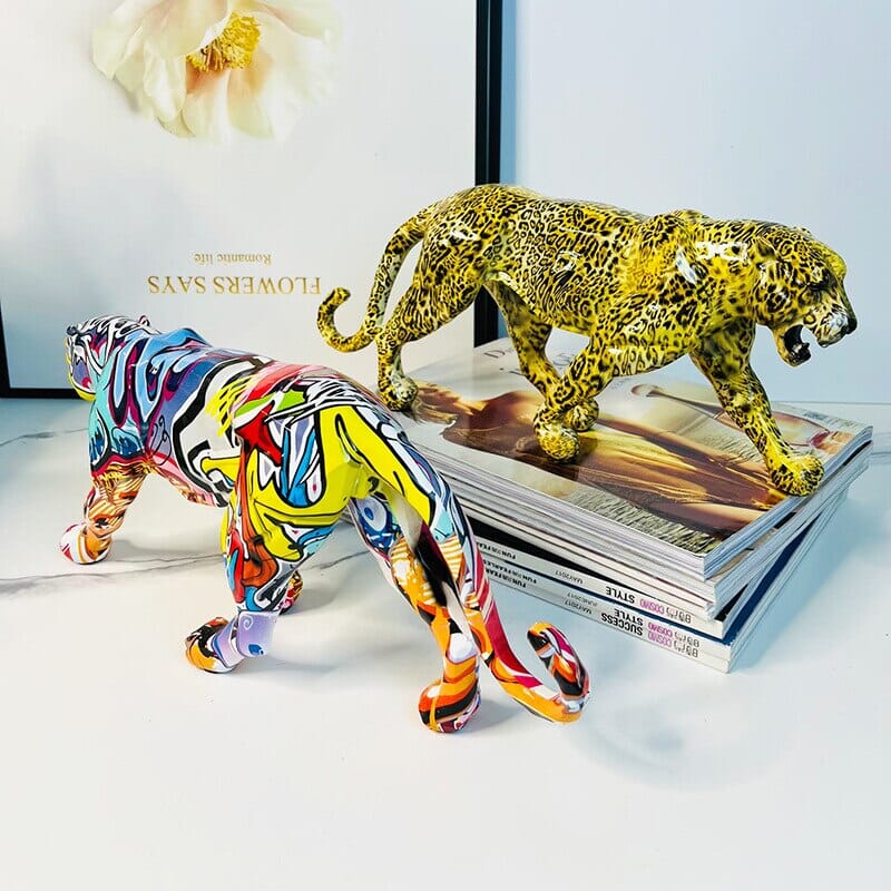 Escultura Leopardo Grafite Street & Colors resina Conceito 