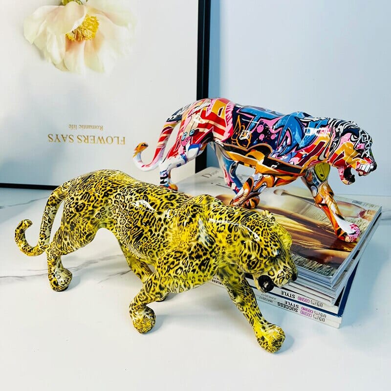 Escultura Leopardo Grafite Street & Colors resina Conceito 