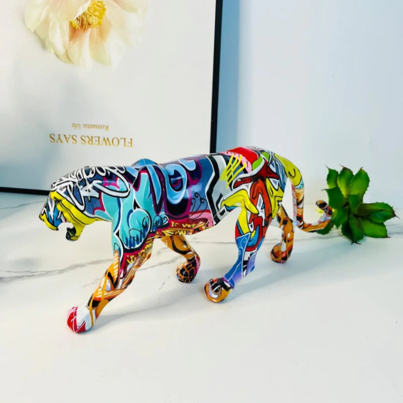 Escultura Leopardo Grafite Street & Colors resina Conceito Grafitada 