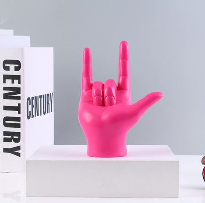 Escultura Libras I Love You (Linguagem de Sinais) resina Conceito Rosa Pink 