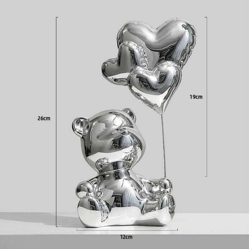 Escultura Namorados In Love - Litle Bear resina Conceito Ursinho Sentado Prata 