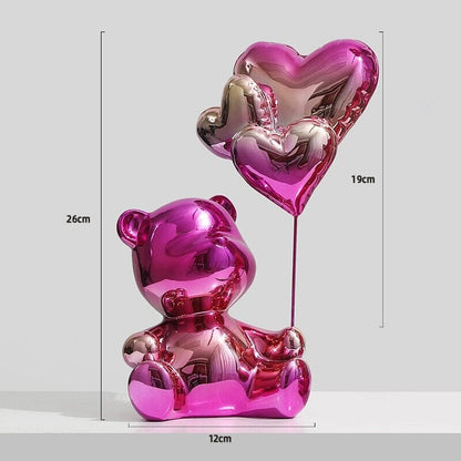 Escultura Namorados In Love - Litle Bear resina Conceito Ursinho Sentado Rosa furtacor 