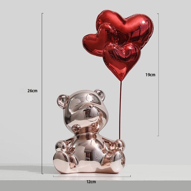 Escultura Namorados In Love - Litle Bear resina Conceito Ursinho Sentado Rosê Gold 