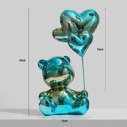 Escultura Namorados In Love - Litle Bear resina Conceito Ursinho Sentado Verde furtacor 