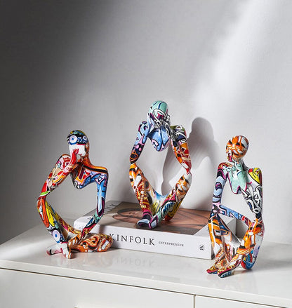 Escultura Pensador Grafite Street & Colors Conceito Kit 2 (Maior 23cm) 