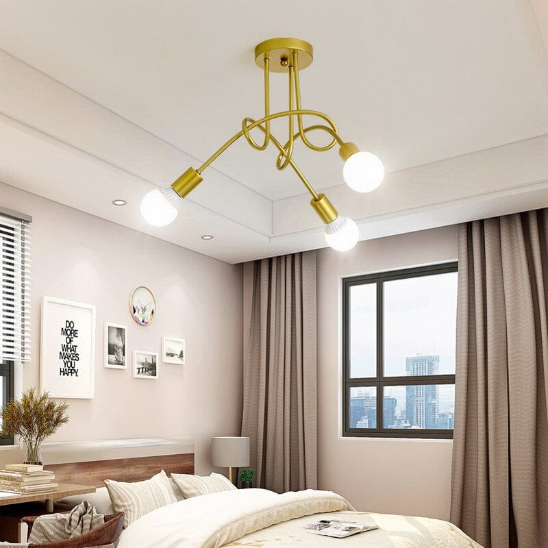 Lustre Luminária de Teto Sputnik Entrelaçado (3 e 5 hastes) luzes Conceito 03 hastes Dourado 