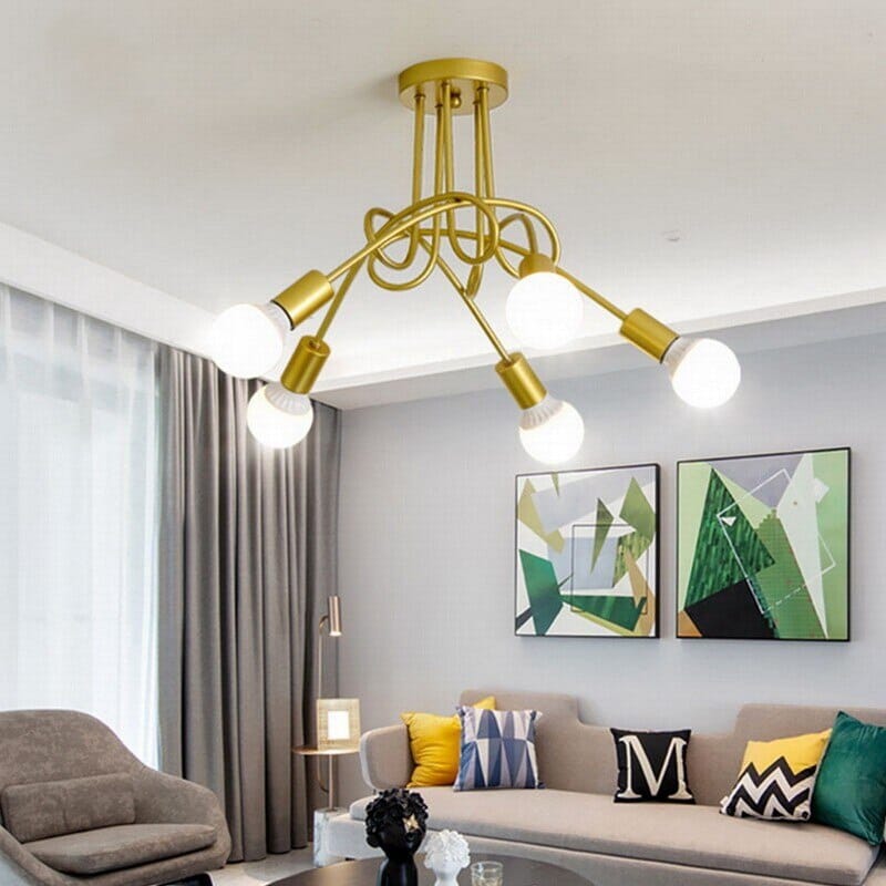 Lustre Luminária de Teto Sputnik Entrelaçado (3 e 5 hastes) luzes Conceito 05 hastes Dourado 