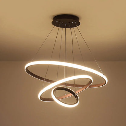 Lustre Pendente Circular Triplo em Led luzes projeto-150 Preto Quente 