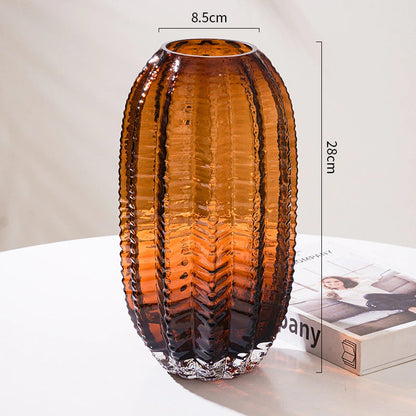 Vaso Luxuoso de Vidro Cactus Minimalista vasos Conceito Marrom 28cm 